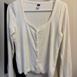 Old Navy Cream Textured Button-Down Shirt